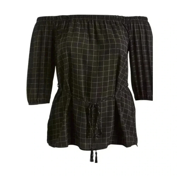 🆕Lilian Grid Off-Shoulder String Tassel Belt Top 1X 🆕 - Picture 3 of 9